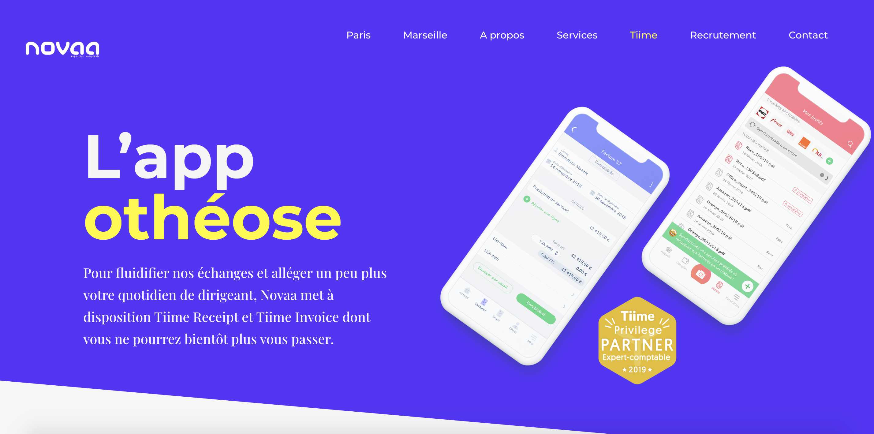 Site web de Novaa Expertise, cabinet Tiime Partner