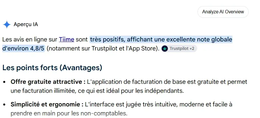 Google sur « avis Tiime »,