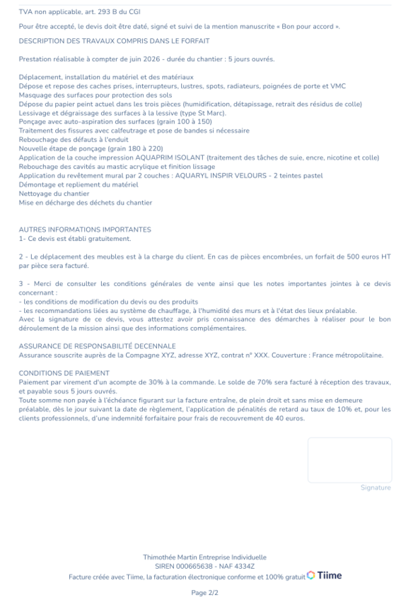 Devis conforme avec mentions obligatoire peintre